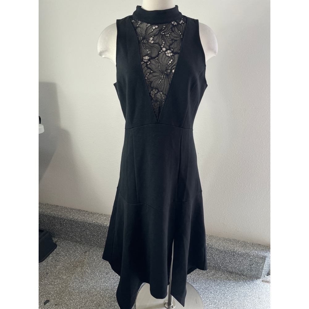 NEW Anthropologie Womens‎ Medium Mock Neck Lace Inset Fit & Flare Dress
